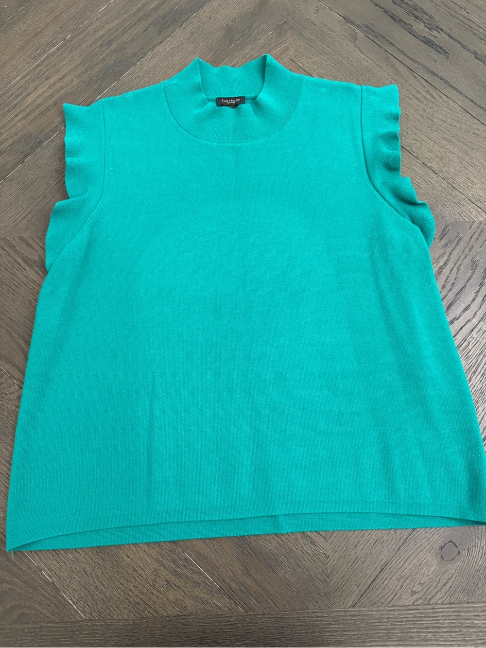 Ann Taylor Factory Bright Teal Mock Neck Ruffle Tank Sweater